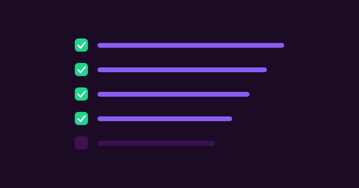 Ilustração abstrata com uma lista de marcações verticais em que apenas o último item aparece sem marca, sugerindo critérios atendidos e um que não se aplica