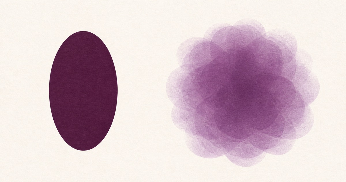 Ilustração abstrata contrapondo uma marca única e definida a uma área difusa sem contorno