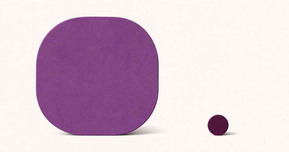 Ilustração abstrata com formas de tamanhos muito diferentes lado a lado, sugerindo desequilíbrio de escala
